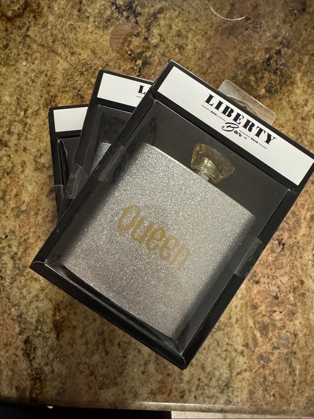 (3 pack) Liberty Bar Silver Glitter "Queen" Flask